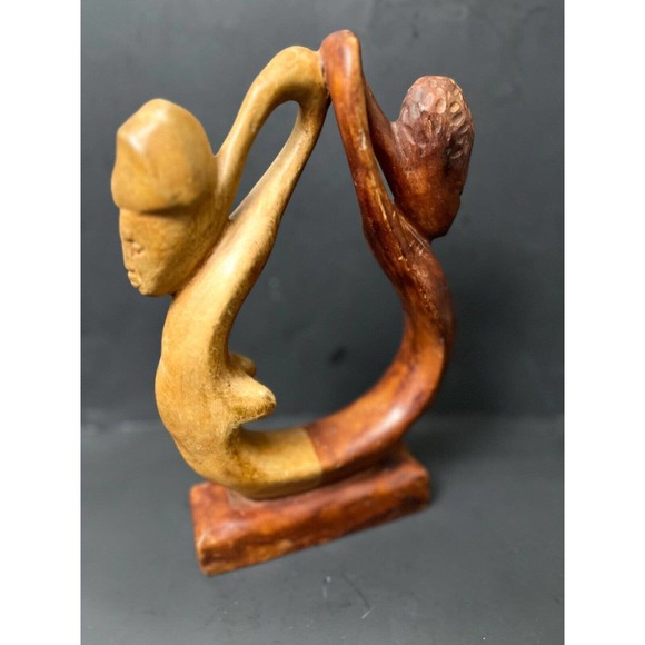Rare African Hand Carved Wooden Sculpture Loving Man and Woman 11 Inch Abstract - Picture 7 of 9